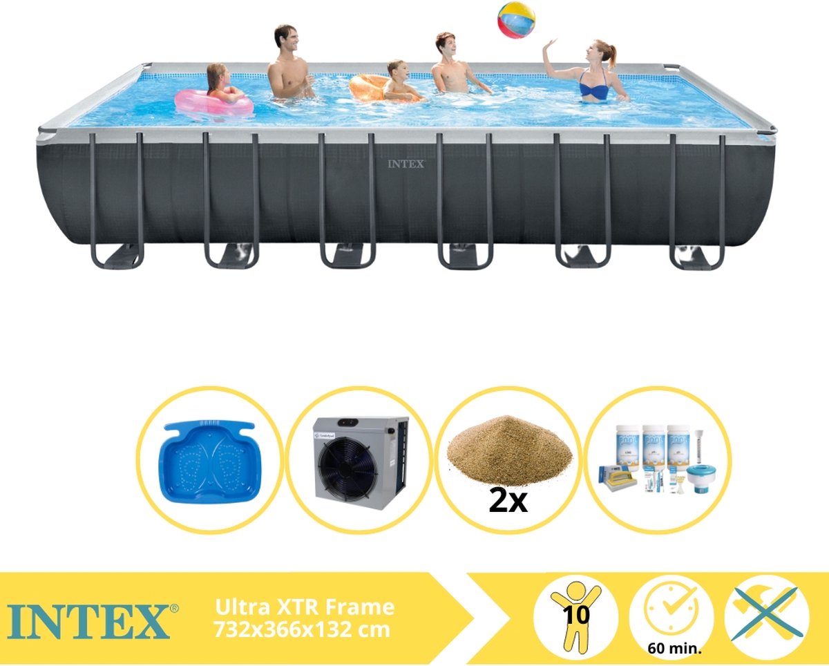 Intex Ultra XTR Frame Zwembad - Opzetzwembad - 732x366x132 cm - Inclusief Onderhoudspakket, Filterzand, Voetenbad en Warmtepomp CP