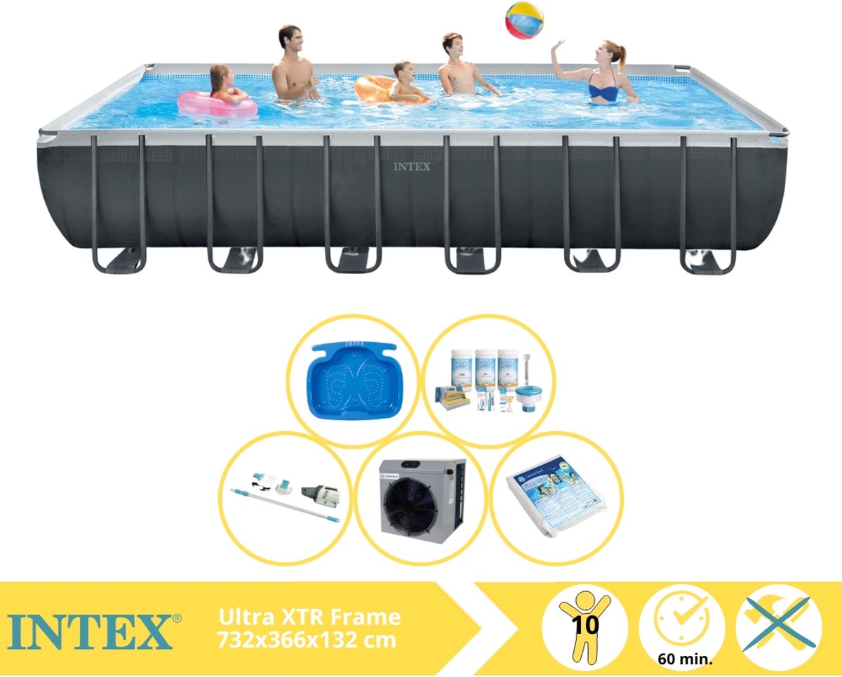   Ultra XTR Frame Zwembad - Opzetzwembad - 732x366x132 cm - Inclusief Onderhoudspakket, Glasparels, Stofzuiger, Voetenbad en Warmtepomp CP