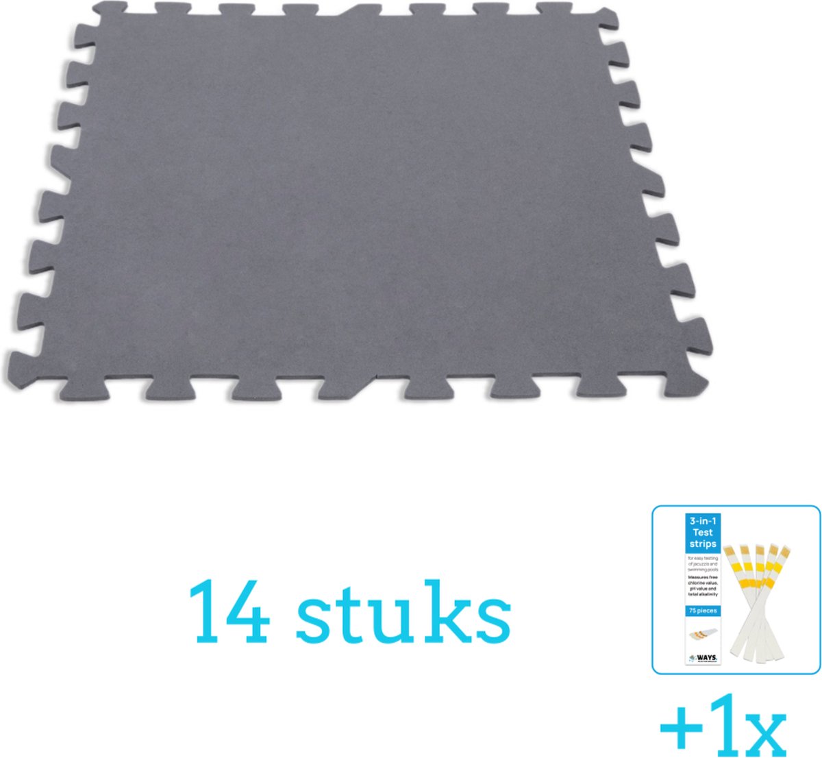   Zwembadtegels - 50x50 cm - (8 Stuks per verpakking) - Grijs - 14 stuks - Voordeelverpakking - Inclusief WAYS Testrips (1 stuks)