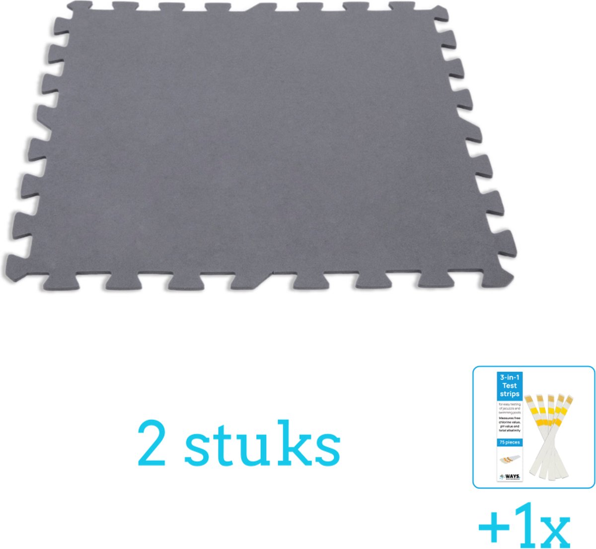   Zwembadtegels - 50x50 cm - (8 Stuks per verpakking) - Grijs - 2 stuks - Voordeelverpakking - Inclusief WAYS Testrips (1 stuks)