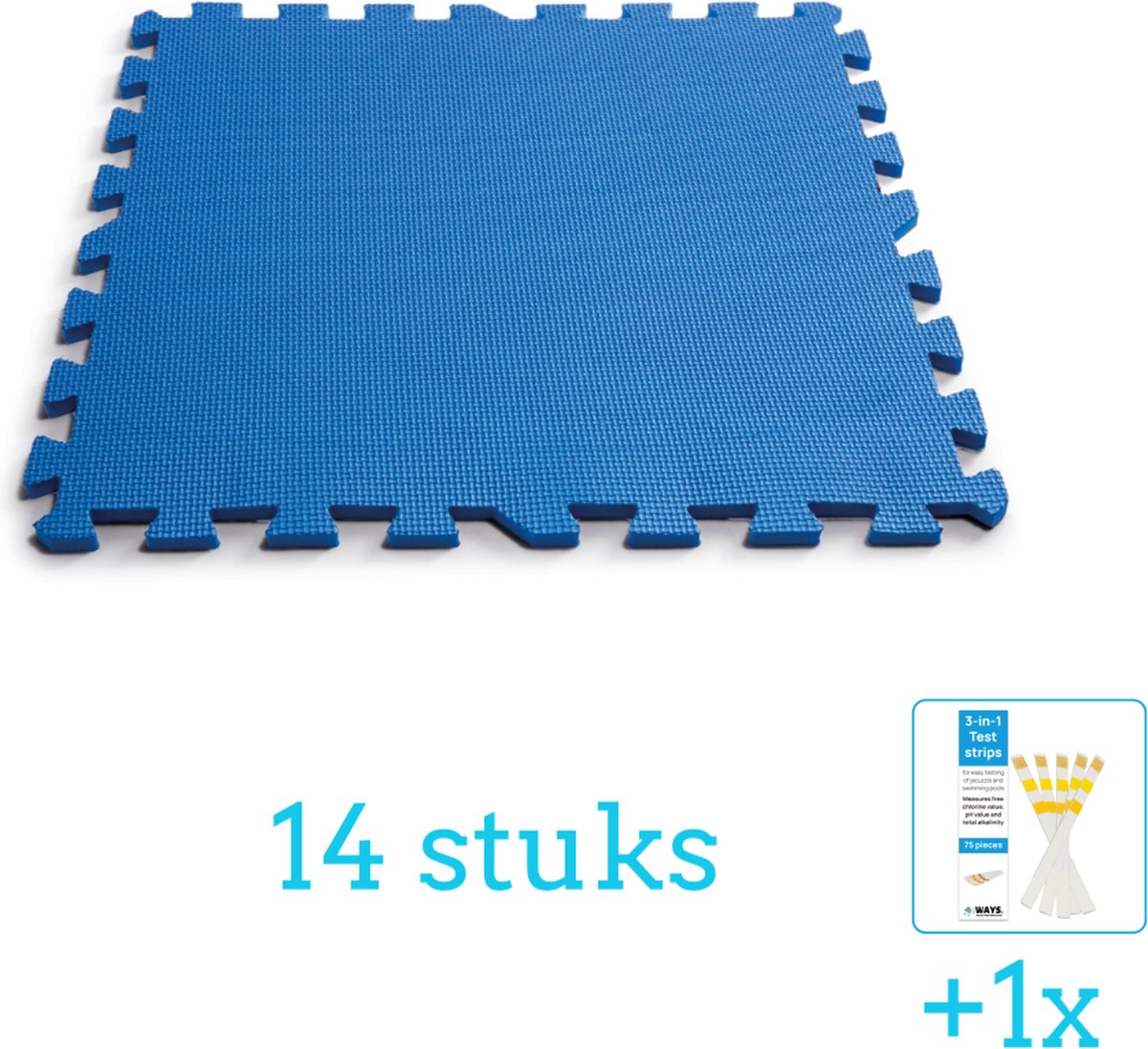   Zwembadtegels - 50x50 cm - (8 stuks per verpakking) - Blauw - 14 stuks - Voordeelverpakking - Inclusief WAYS Testrips (1 stuks)