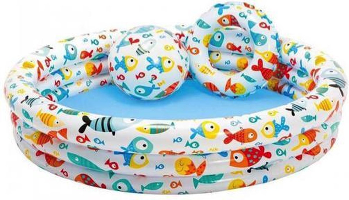 Intex opblaaszwembad set Fish Bowl 132 x 28 cm - inclusief strandbal en zwemband