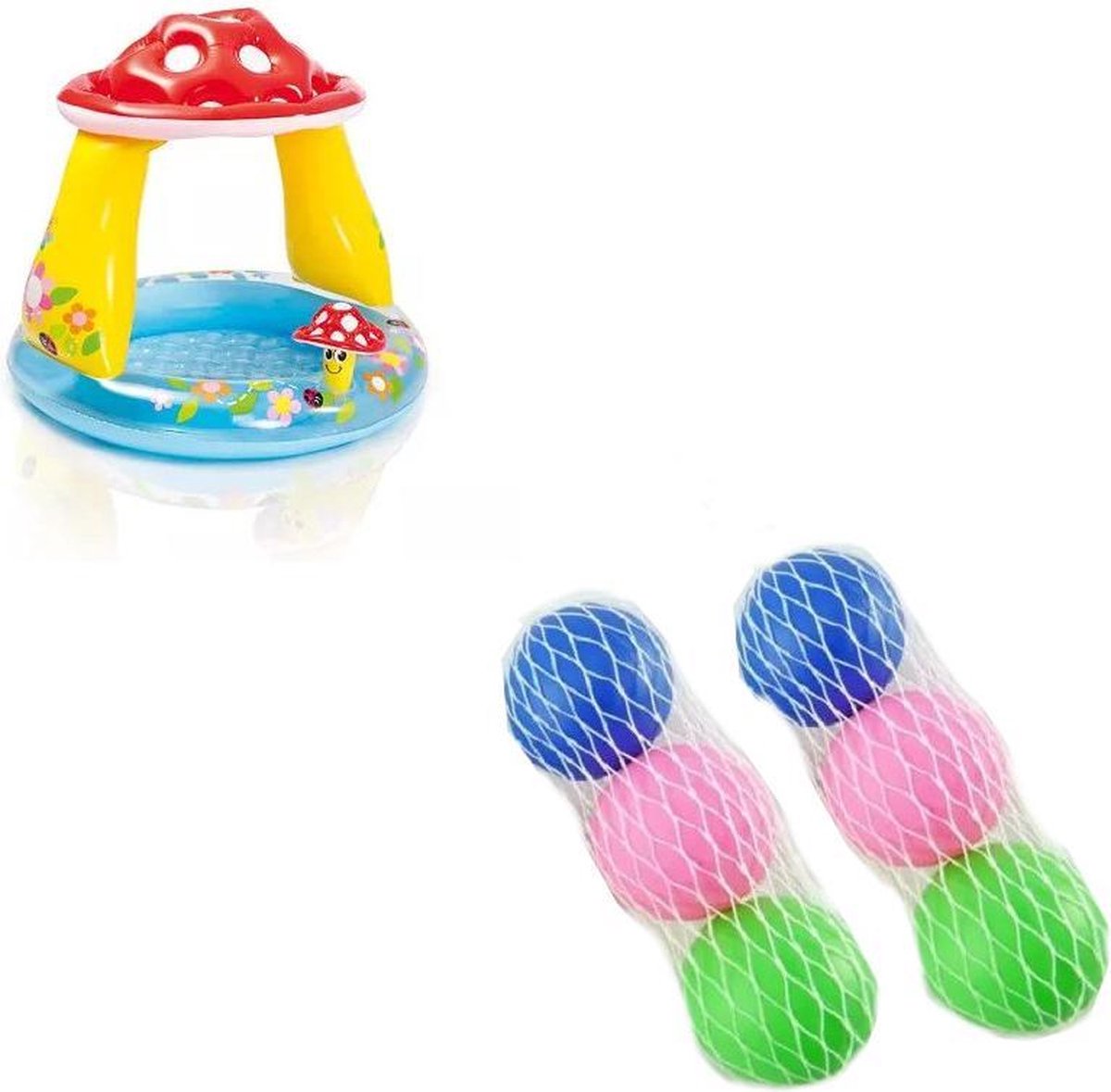 Intex zwembad paddenstoel + 6 beachballetjes