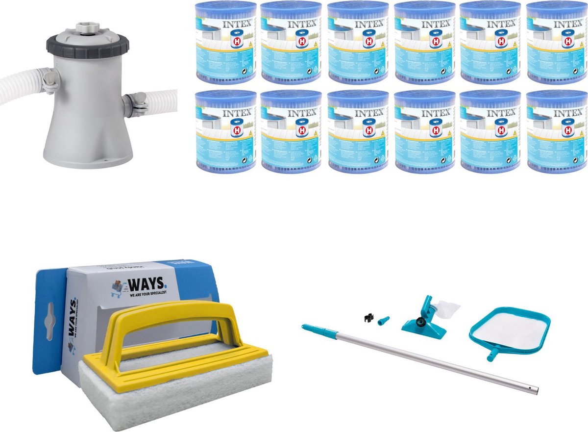 WAYS - Zwembad Onderhoud -   Onderhoudsset &   Filterpomp 28602GS & 12   Filters Type H & WAYS Handy Scrubborstel