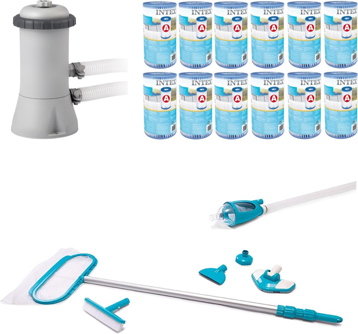 WAYS - Zwembad Onderhoud -   Onderhoudsset Deluxe &   Filterpomp 28604GS & 12   Filters Type A
