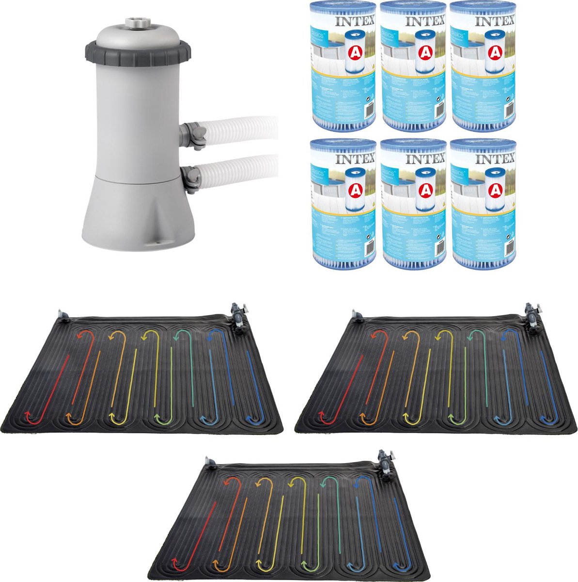 WAYS - Zwembad Onderhoud - Zwembad Verwarming 3 stuks & Intex Filterpomp 28604GS & 6 Intex Filters Type A