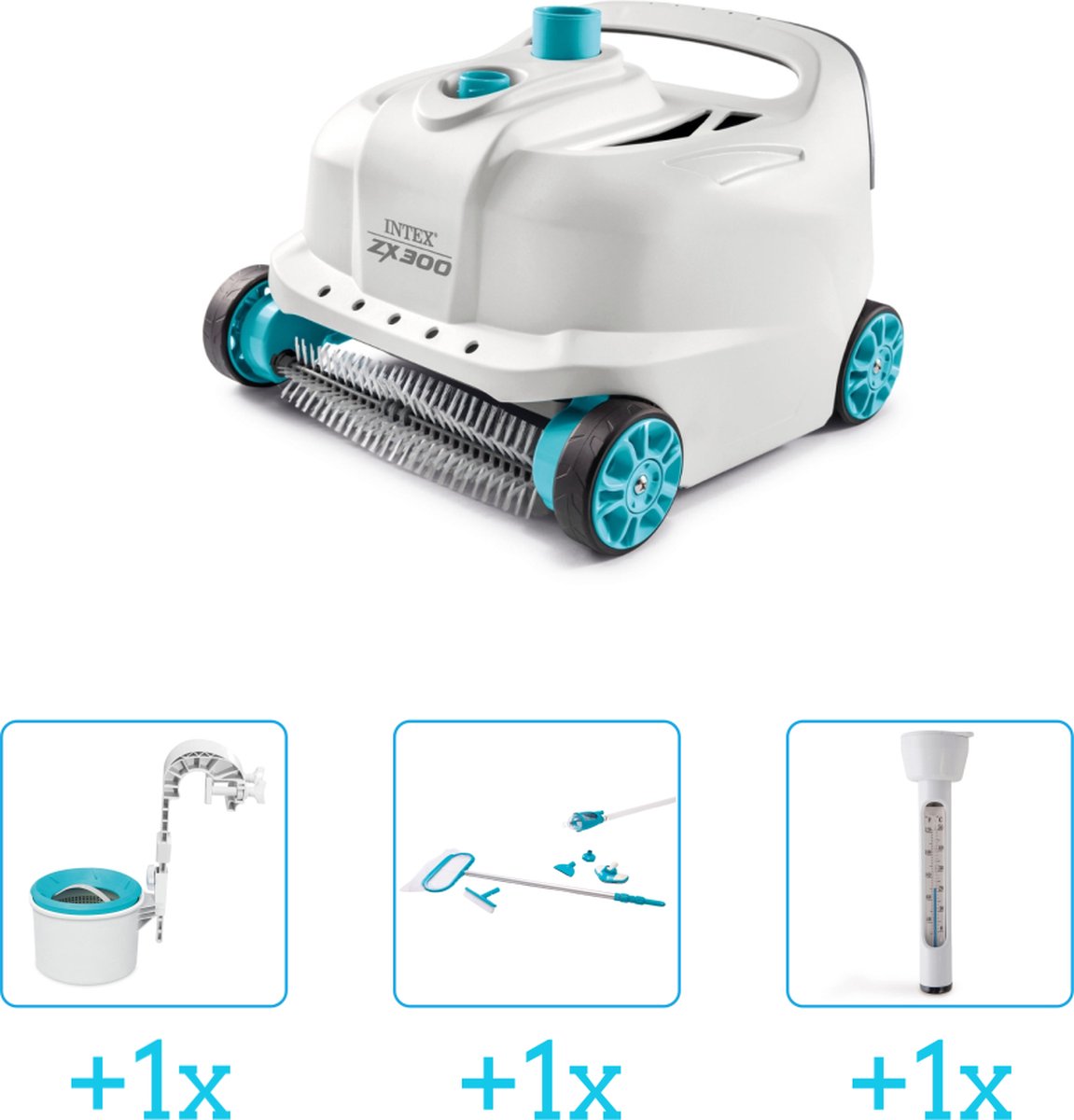 Zwembadonderhoud -   Zwembad stofzuiger Deluxe ZX300 - Automatisch - 28005 inclusief Skimmer - Schoonmaakset en Thermometer - 4-delig - Geschikt voor alle type zwembaden - Zwembadstofzuiger