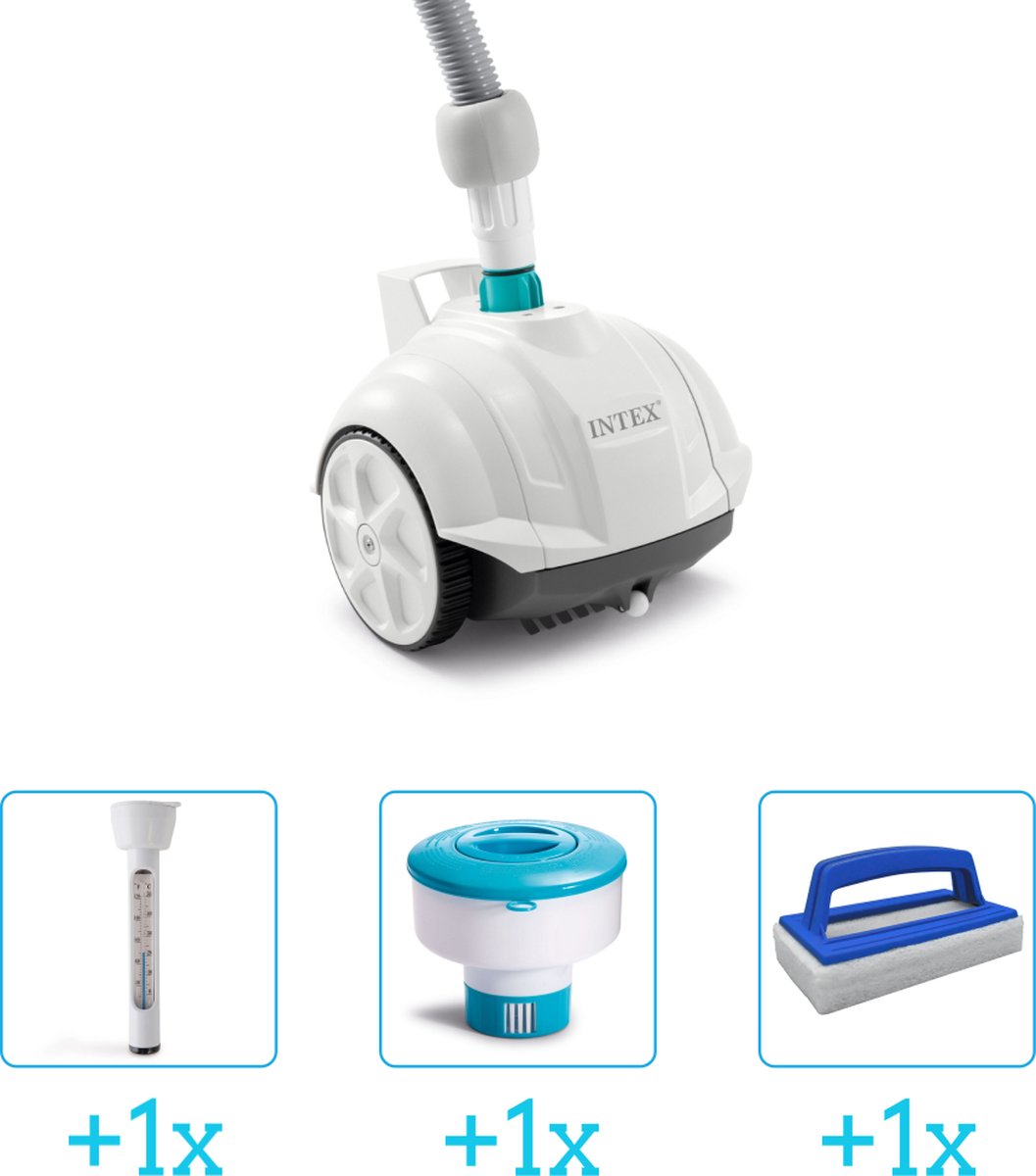 Zwembadonderhoud -   Zwembad stofzuiger ZX50 - Automatisch - 28007 inclusief Thermometer - Chloordrijver en Scrubborstel - 4-delig - Ideaal voor zwembaden tot 488 m lengte - Zwembadstofzuiger