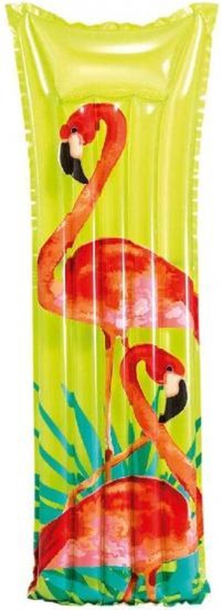 luchtbed Flamingo 183 x 69 cm vinyl lichtgroen/roze