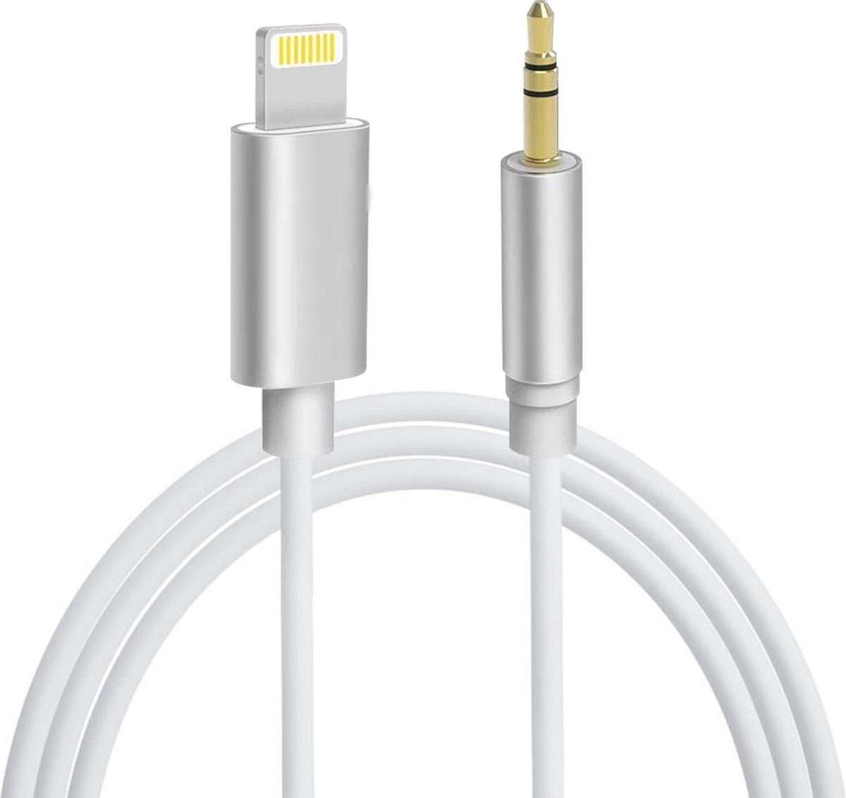 Ionicpods AUX kabel - 1meter - Zilver / Wit - Audio cable - Auto muziek kabel - Verloopkabel - AUX kabel Stereo - Verbindingskabel - Lightning naar 3.5mm AUX kabel voor Apple iPhone XR / XS Max / XS / 8 (Plus) / 7 / 6 + voor Apple iPad