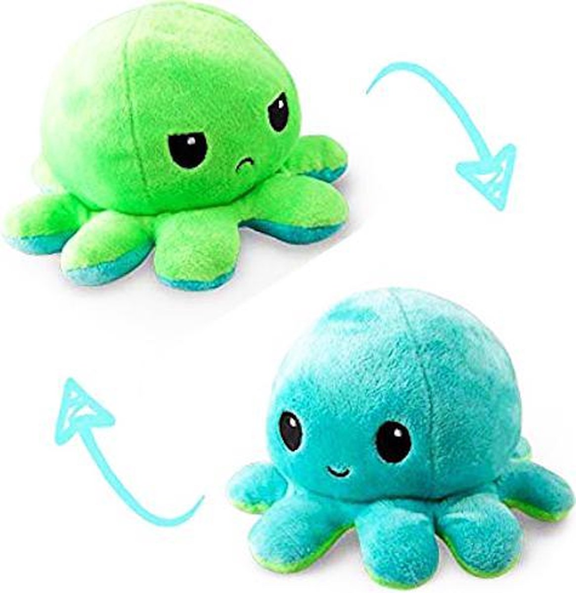 TIRO lifestyle Octopus Knuffel Omkeerbaar Boos En Blij Emoties - Knuffelbeer - Speelgoed – Groen/Blauw  - Kerst – Cadeautip