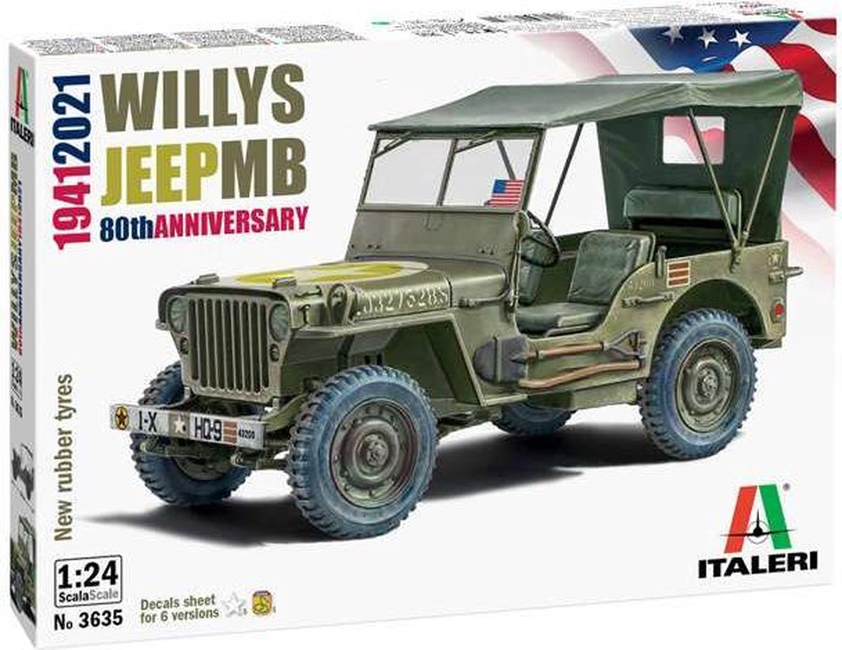 1:24 Italeri 3635 Willys Jeep MB 80th Anniversary 1941-2021 Plastic kit