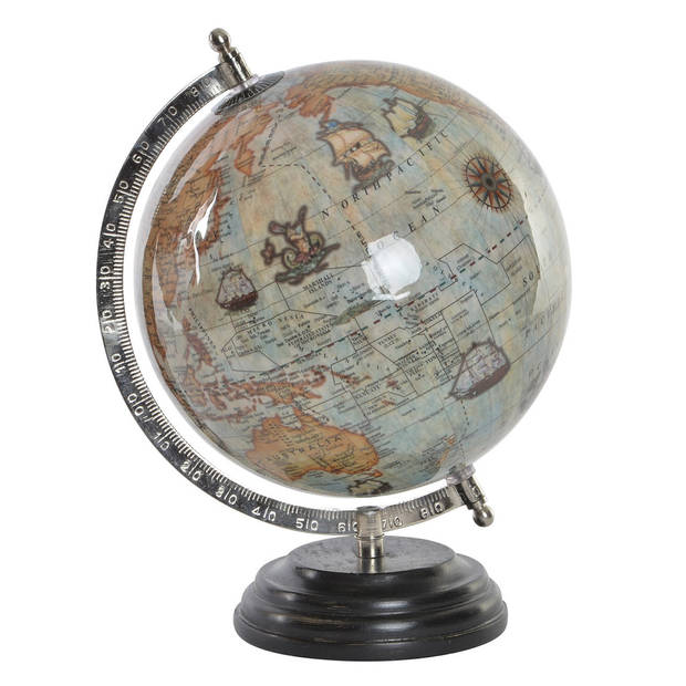 Items Deco Wereldbol/globe op voet - kunststof - blauw - home decoratie artikel - D20 x H28 cm - Wereldbollen