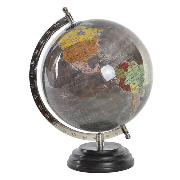 Items Deco Wereldbol/globe op voet - kunststof - grijs - home decoratie artikel - D20 x H28 cm - Wereldbollen