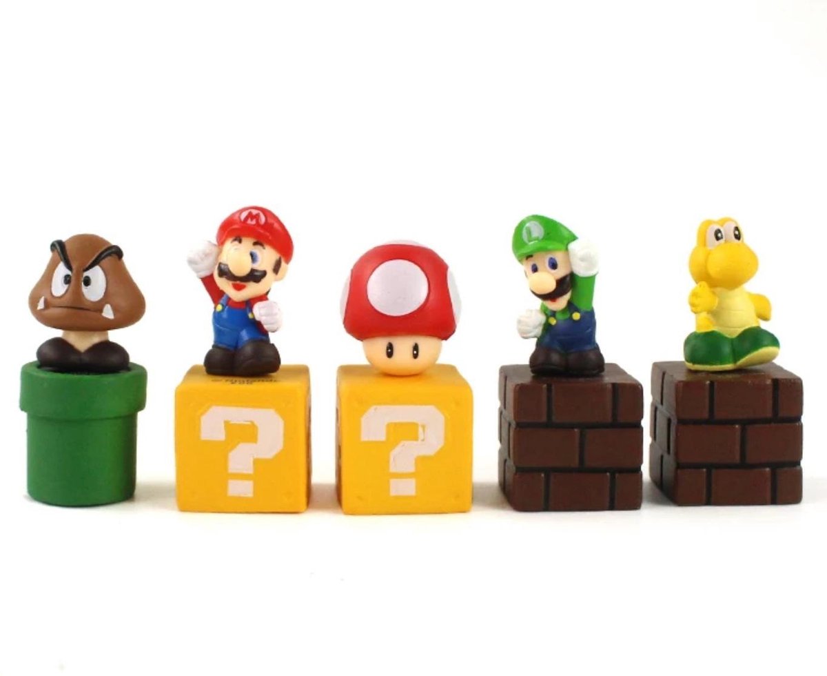 super mario taart decoratie figuren taarttopper mario world 5 fig