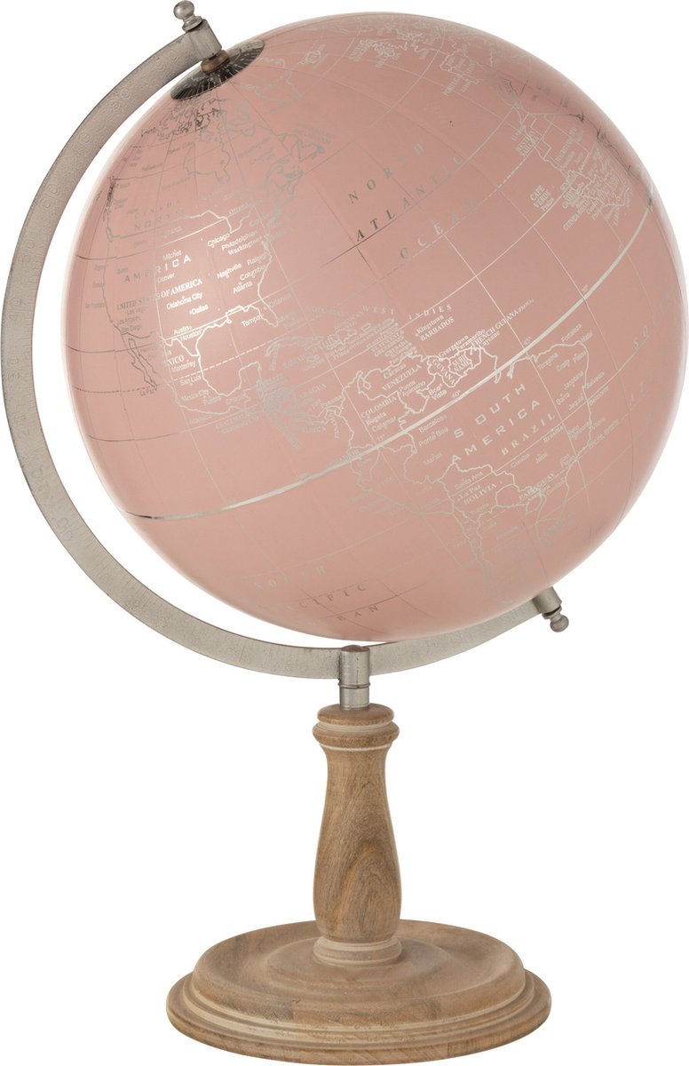 J-Line Wereldbol Op Voet Hout Light Roze/Goud Medium