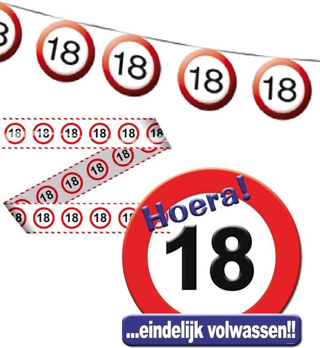 Feest pakket versiering 18 jaar verkeersbord – 3delig