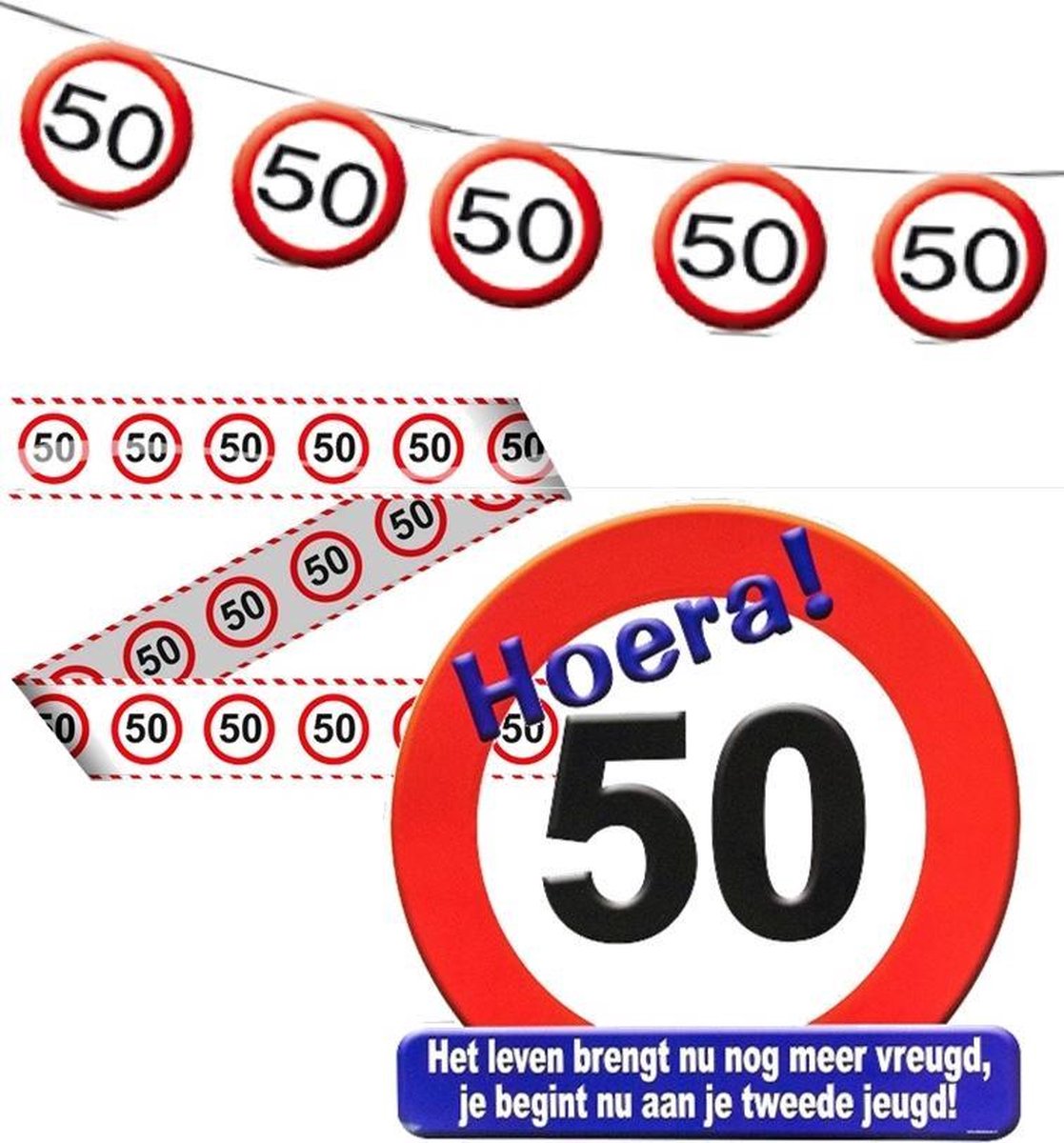 Feest pakket versiering 50 jaar verkeersbord – 3delig