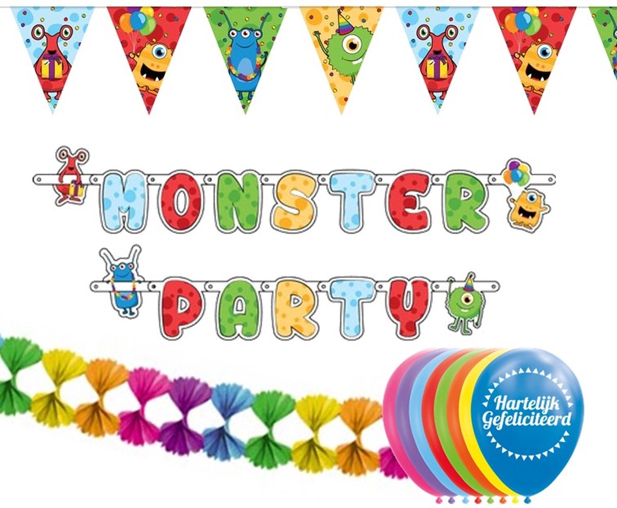 Feestpakket versiering Monsterfeest – verjaardag kinderen – 4 delig.