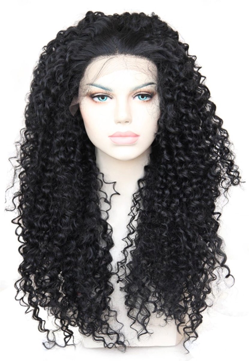 ACTIE Synthetische Curly krullend hair wig kleur:1b Zwart 55cm