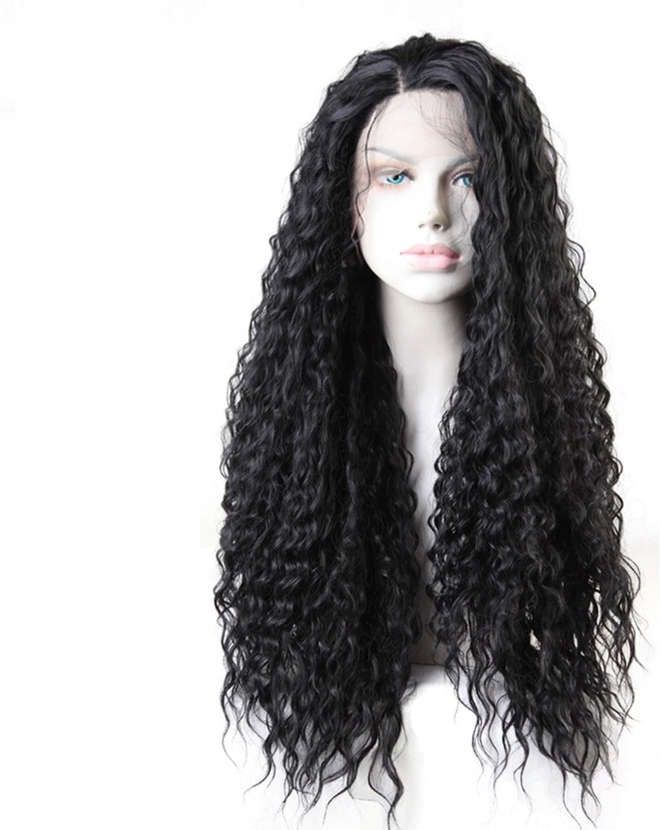 ACTIE Synthetische curly wave hair wig kleur:1b Zwart 55cm