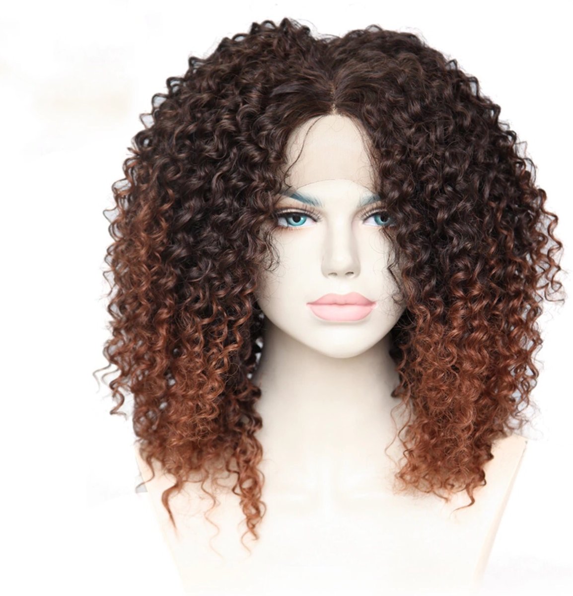 ACTIE Synthetische frontlace wig kant kinky krullend wig kleur:2/30 Ombre Bruin 41cm