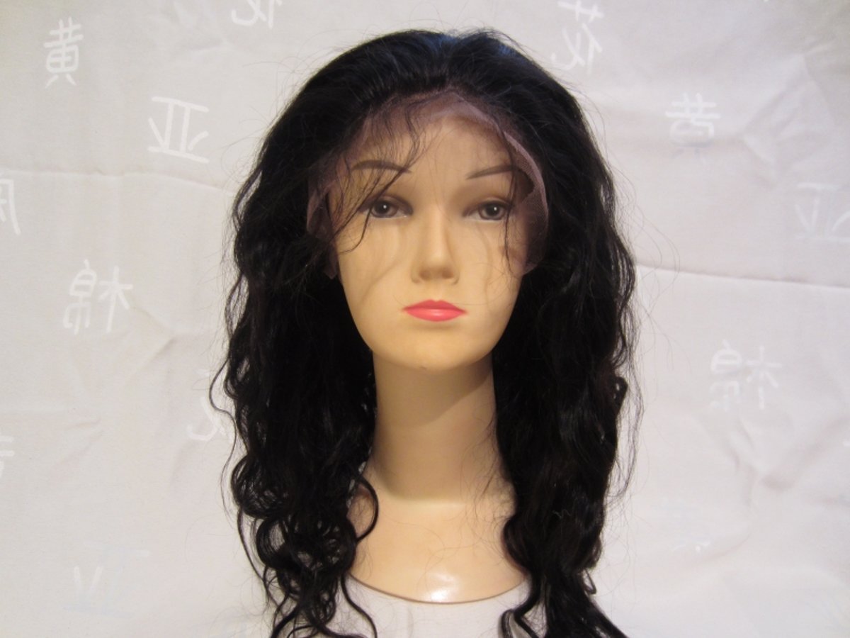 Lace front wig braziliaanse virgin hair body wave Kleur:1b 41cm