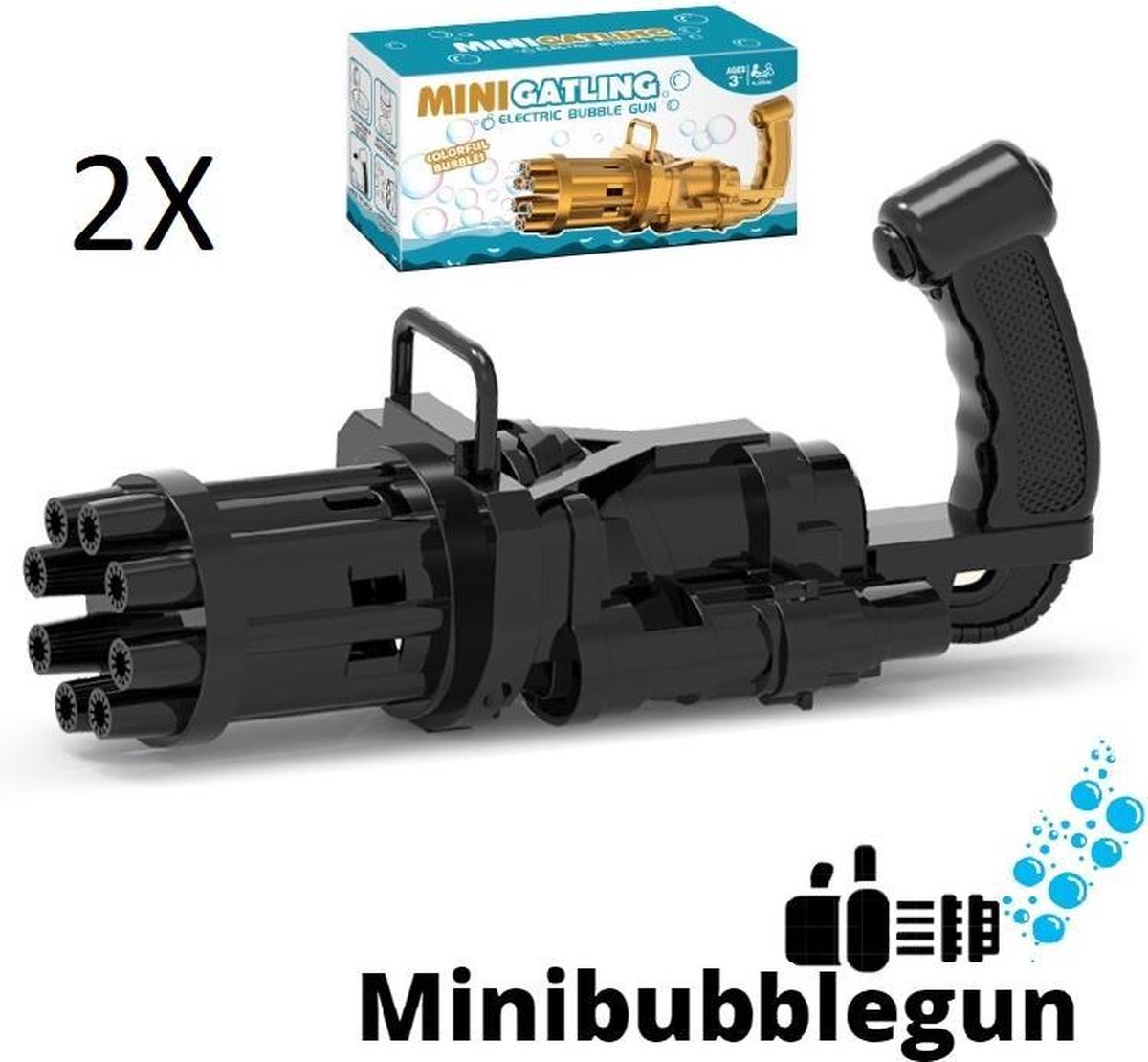 1+1 Minibubblegun®- bellenblaas machine (Zwart) - Bellenblaasmachine - Bellenblaas pistool - Automatische bellenblaas machine - Werkt op AA batterijen