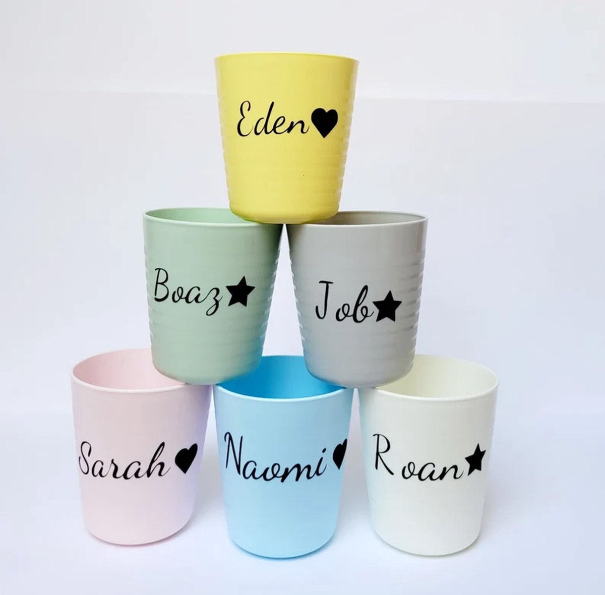 10x Beker met naam, Traktatie voor kinderen, pastel drinkbeker met naam, uitdeelkadootje met naam, gepersonaliseerde bekers