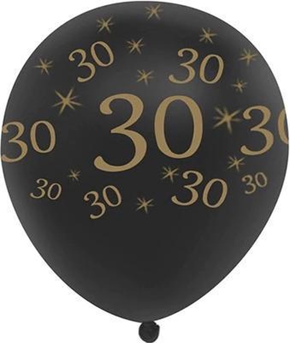 JDBOS ® 10 ballonnen (zwart) met gouden opdruk verjaardag 30 jaar