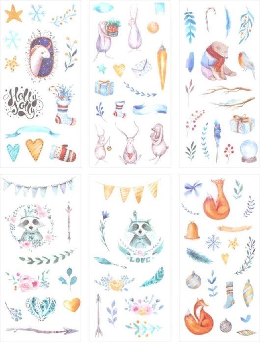 JDBOS ® Bullet journal stickers set – Unicorn - Vossen - Dieren – 6 vellen - Scrapbook accessoires