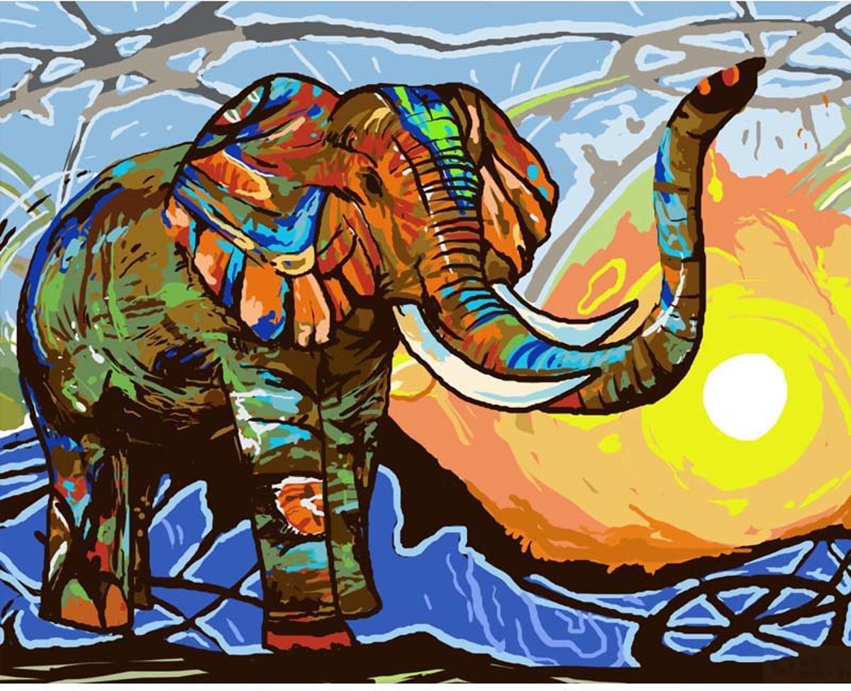 JDBOS ® Schilderen op nummer - Gekleurde olifant - Colorful Elephant - Paint by numbers - Verven volwassenen - 40x50 cm