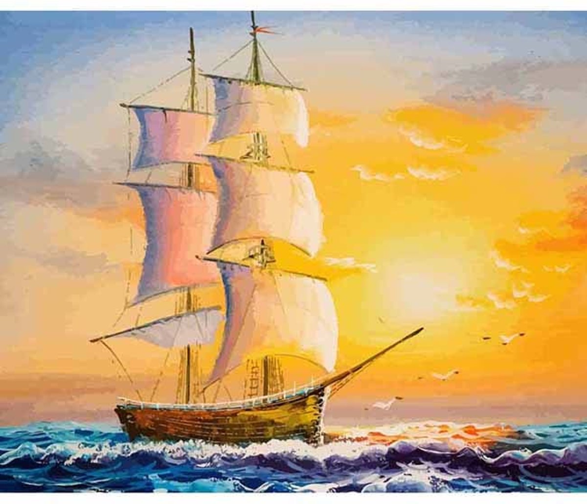 JDBOS ® Schilderen op nummer -  Schip op zee - Zonsondergang - Paint by numbers - Verven volwassenen - 40x50 cm