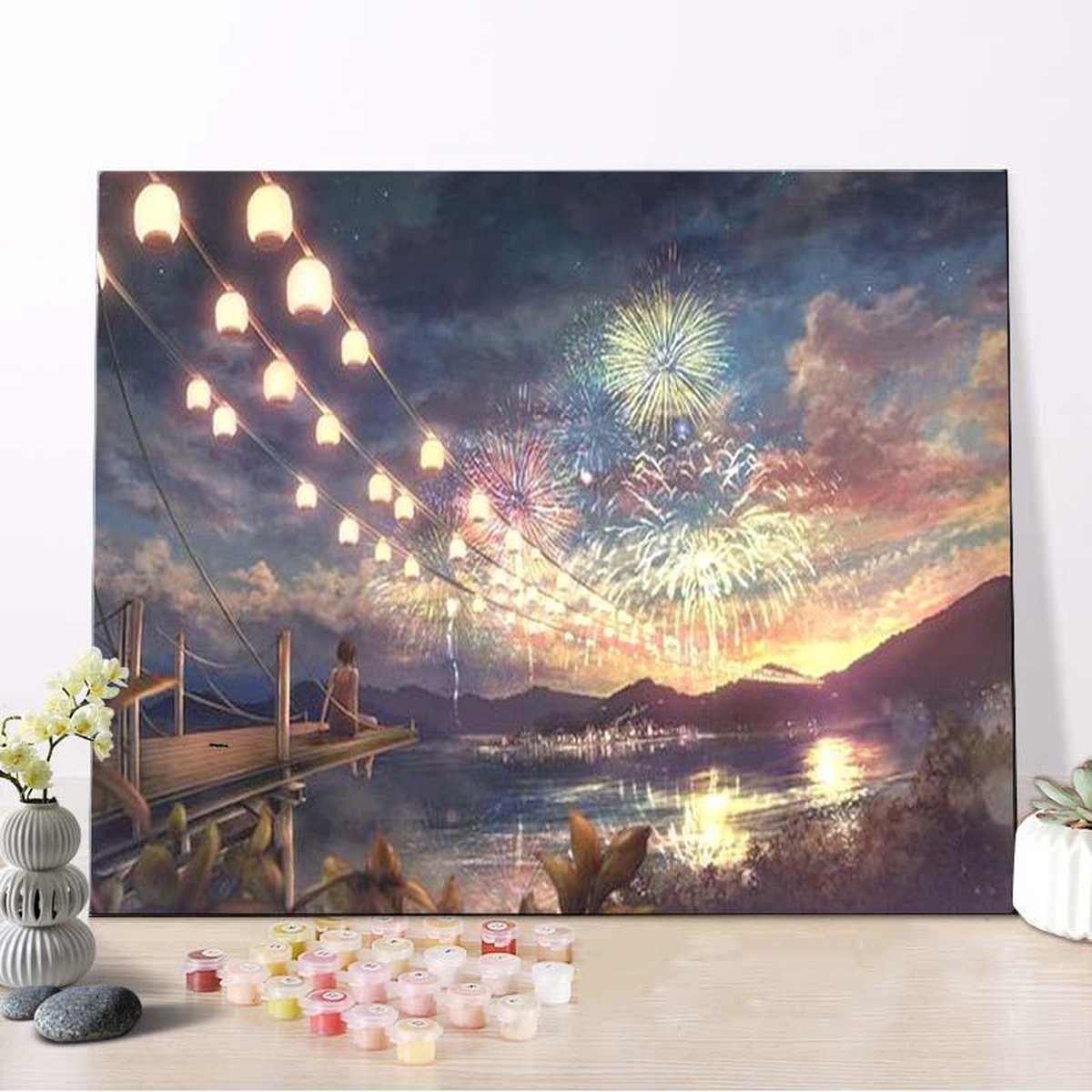 JDBOS ® Schilderen op nummer - Sterrenhemel met vuurwerk - Verven volwassenen - 40x50 cm