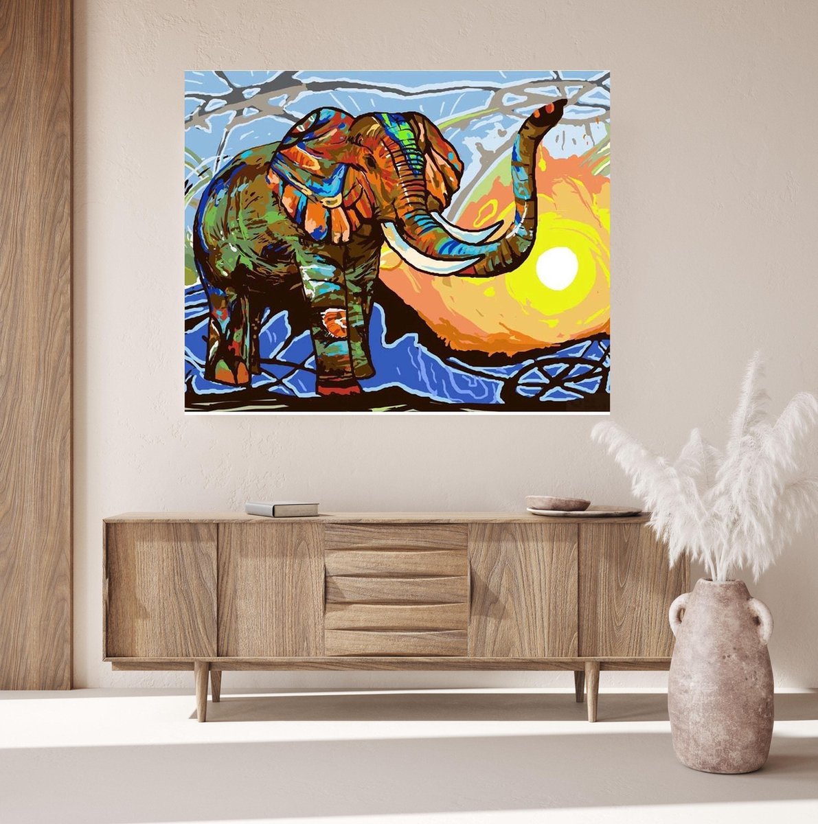 JDBOS ® Schilderen op nummer met frame (hout) - Gekleurde olifant - Colorful Elephant - Verven volwassenen - 40x50 cm