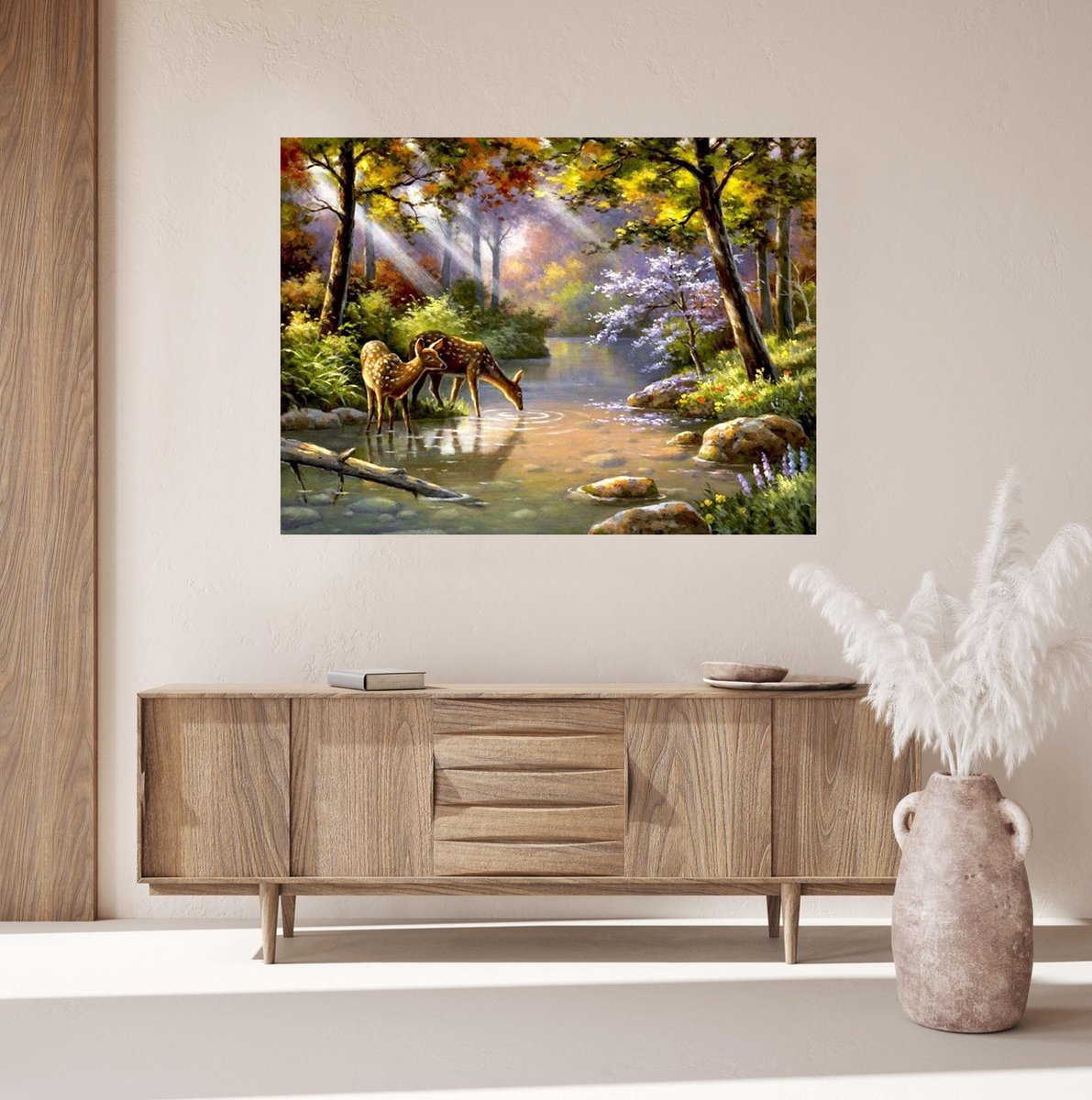 JDBOS ® Schilderen op nummer met frame (hout) - Herten in de natuur - Verven volwassenen - 40x50 cm