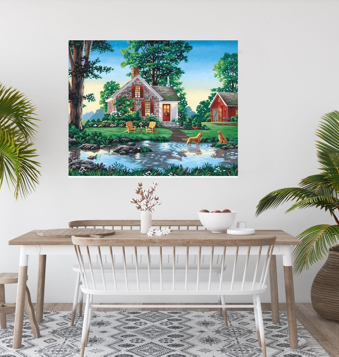 JDBOS ® Schilderen op nummer met frame (hout) - Huis aan het water - Verven volwassenen - 40x50 cm