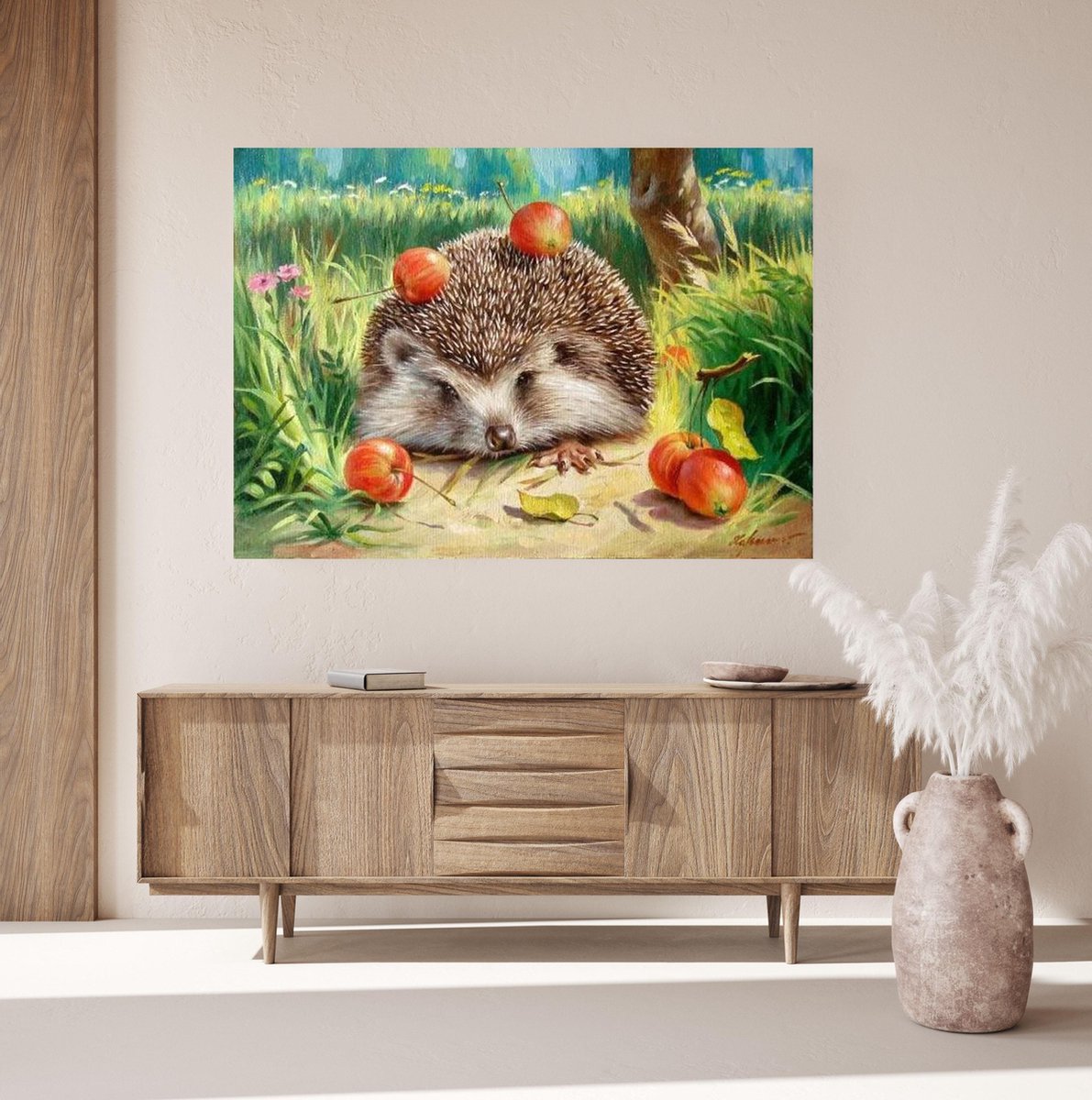 JDBOS ® Schilderen op nummer met frame (hout) - Schattige egel tussen de kersen - Verven volwassenen - 40x50 cm