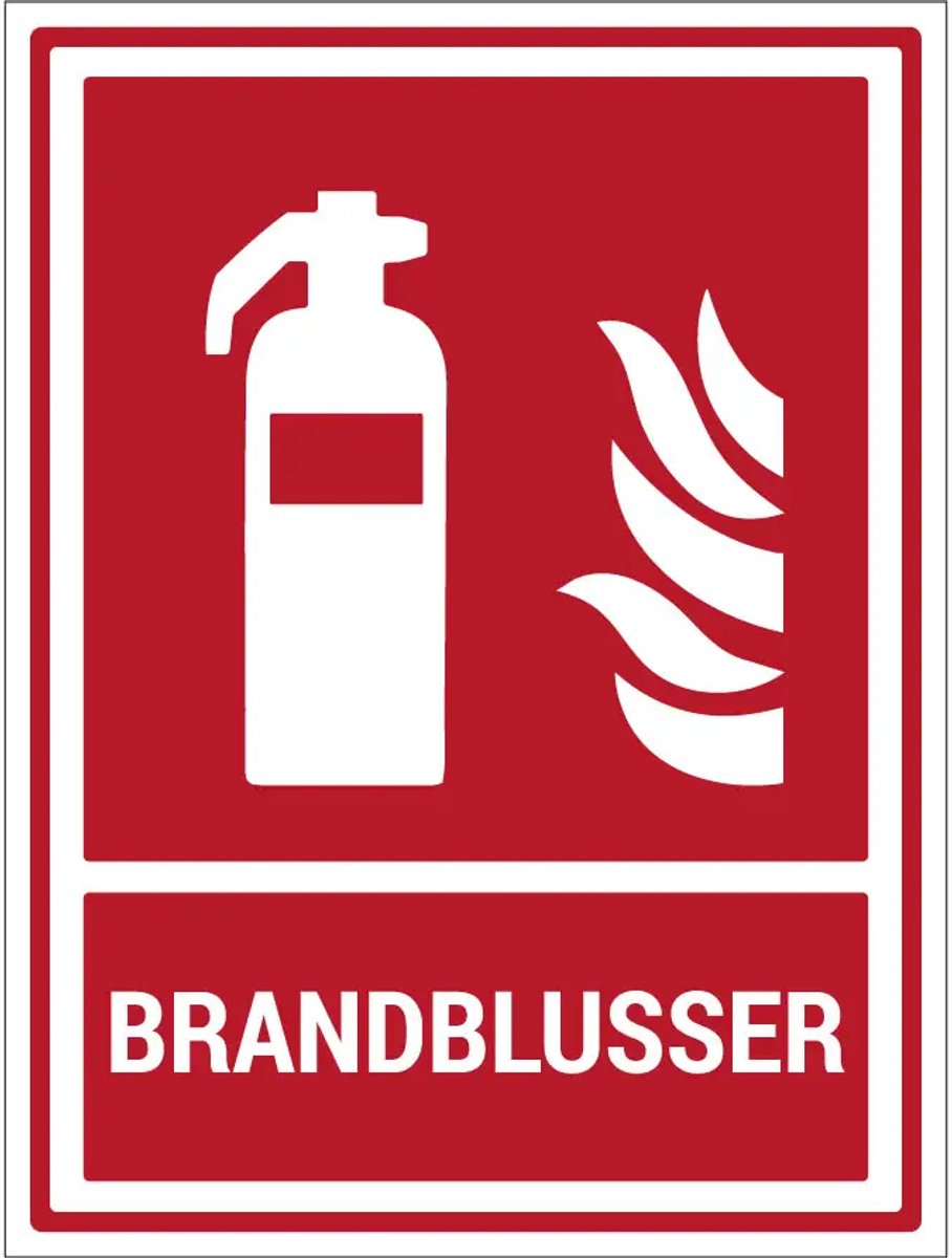 Brandblusser sticker met tekst - 20 x 15 cm