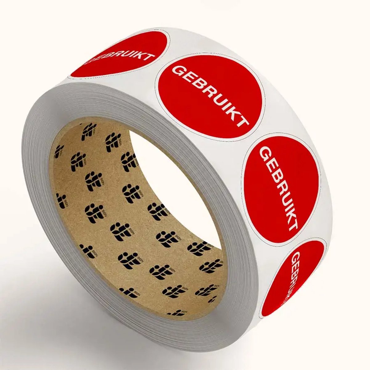 Gebruikt stickers op rol - rood wit - 5 cm - 477 stickers per rol