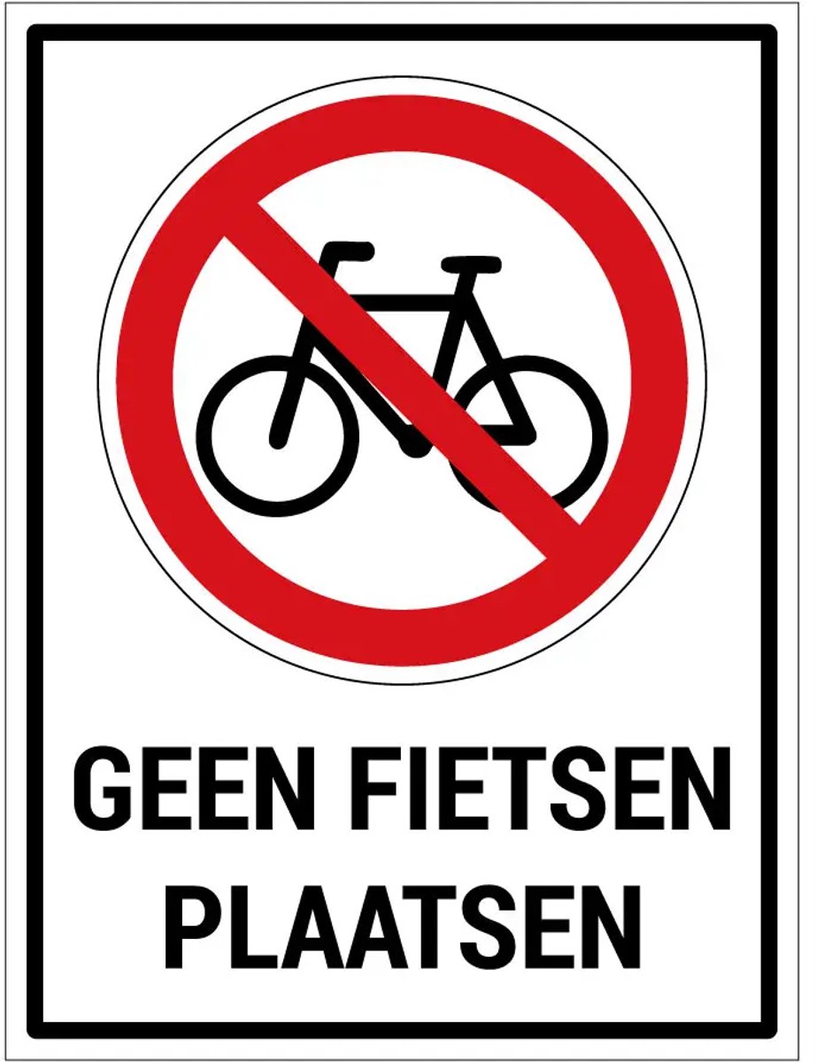 Geen fietsen plaatsen sticker met tekst - 20 x 15 cm