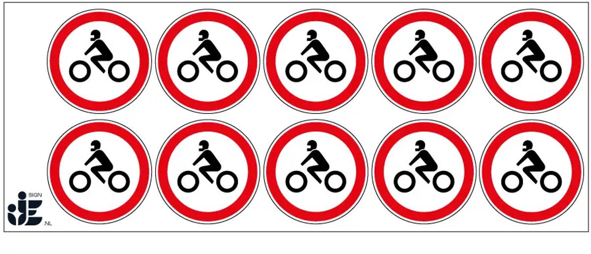 Gesloten voor motorfietsen sticker - C11 - 5 cm - 10 stuks per vel
