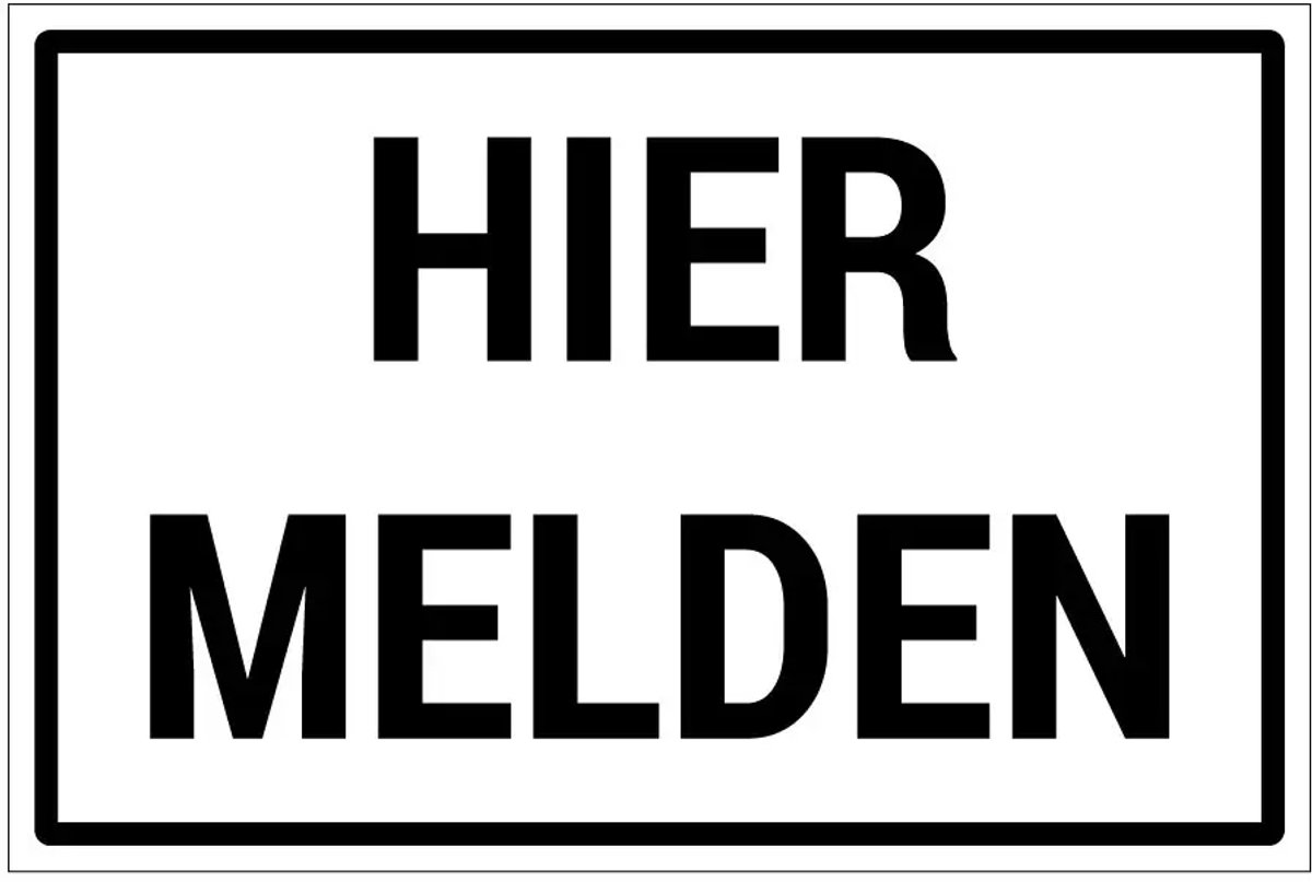 Hier melden sticker - 30 x 20 cm