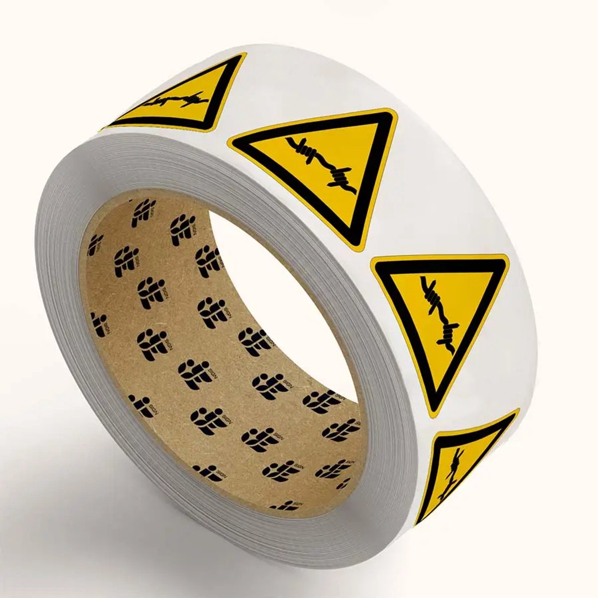 Prikkeldraad waarschuwingsstickers op rol - W033 - 2,5 cm - 901 stickers per rol