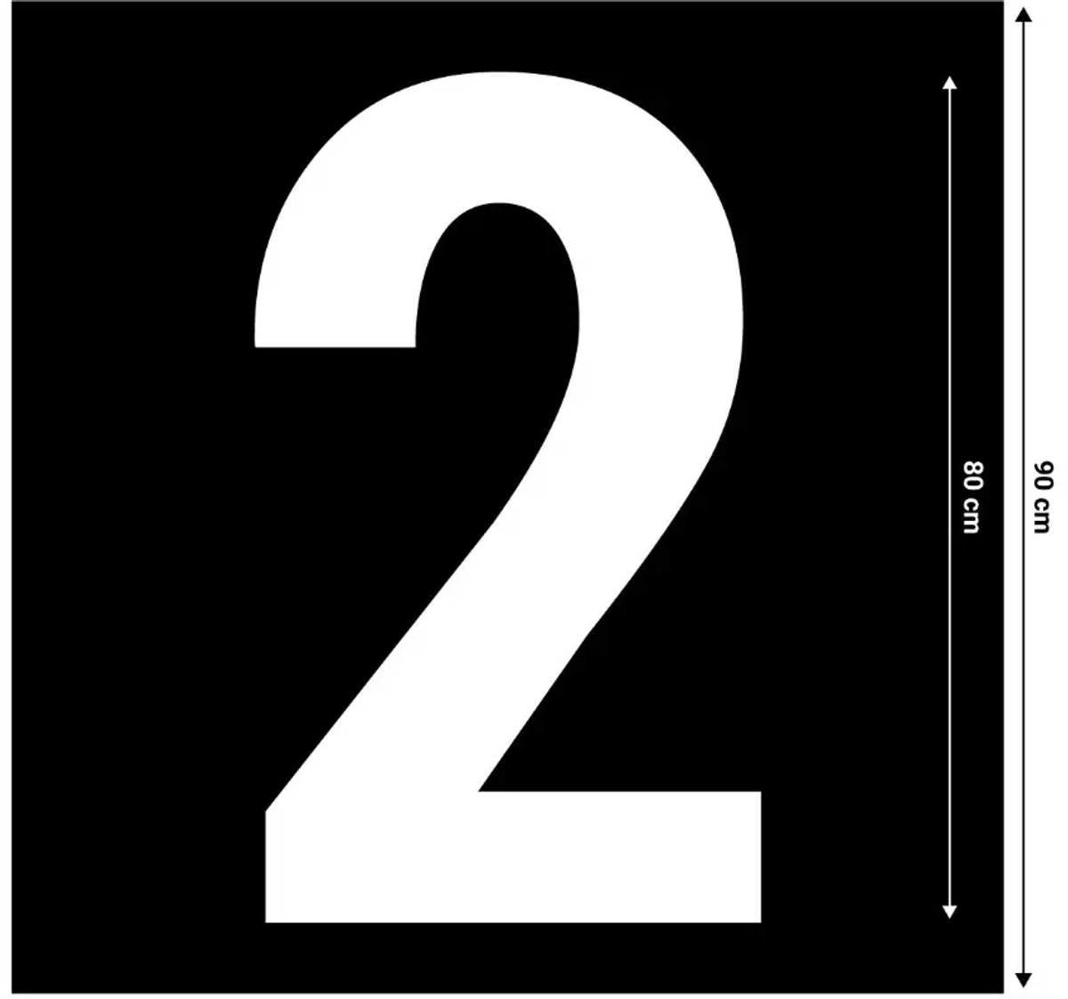Spuitsjabloon cijfer 2 - dibond materiaal - zwart met uitsparing - 90 x 90 cm