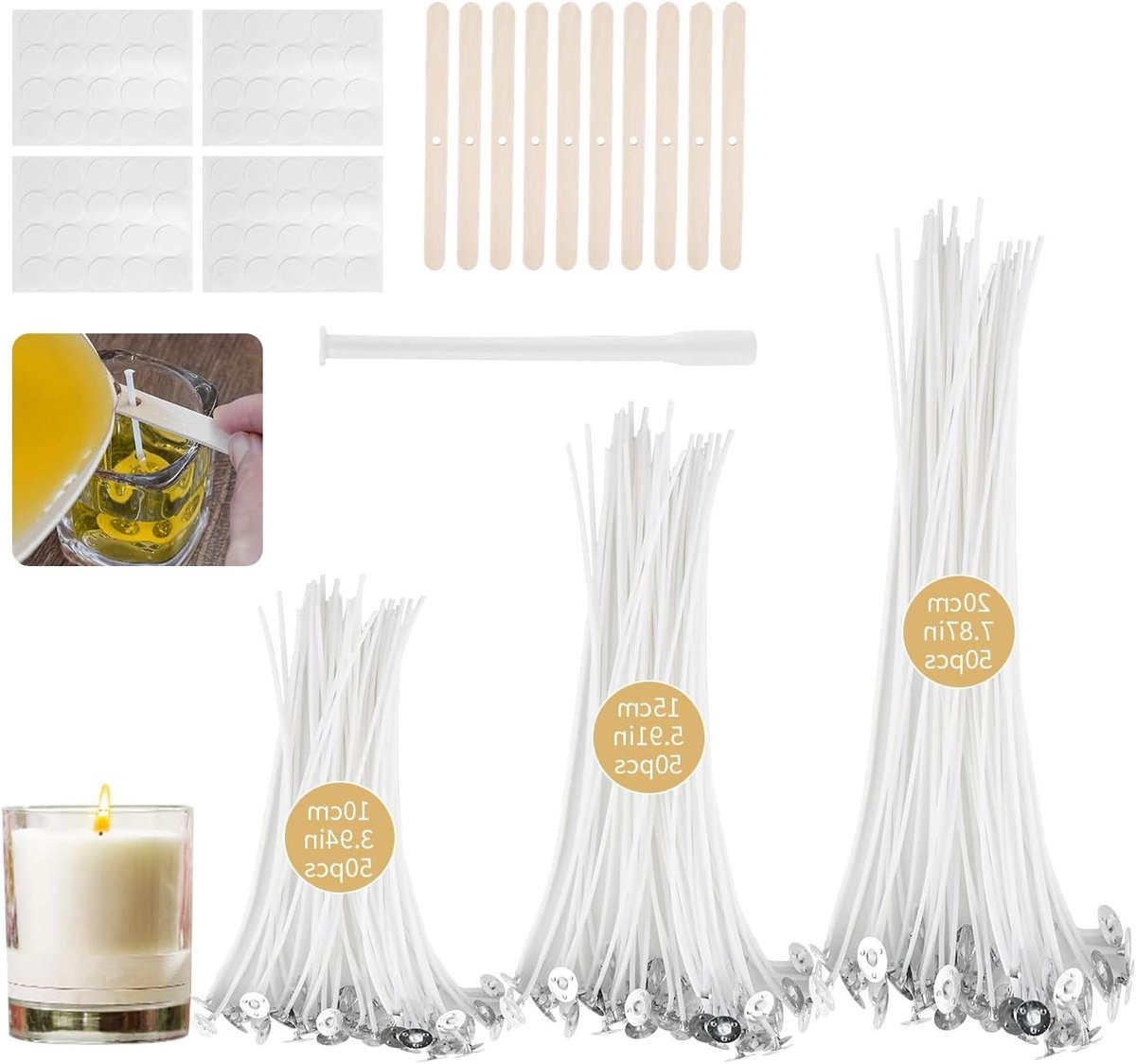   Premium -  set 150 stuks -  en voor kaarsen gieten - Doe-het-zelf kaarsen - Olielampen - Aromatherapie - Drie lengtes (10/15/20 cm)