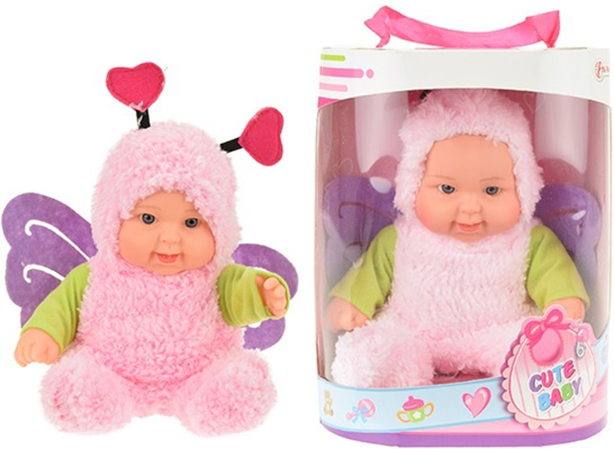 CUTE BABY Babypop met dierenpakje vlinder 22.5cm