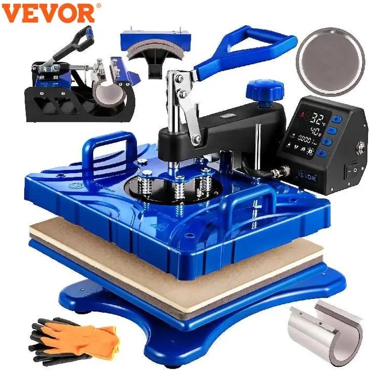   - 6 in 1 Transferpers - Heat press - voor T-Shirts, hoeden, mokken, schoenen en meer - Blauw - met LED
