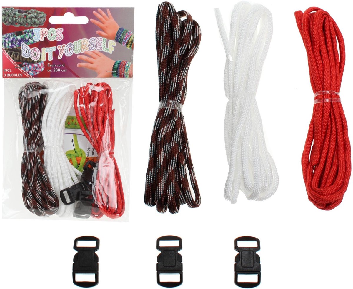 JLS� Paracord Set � 3 kleuren cord inclusief 3 buckels / sluitingen