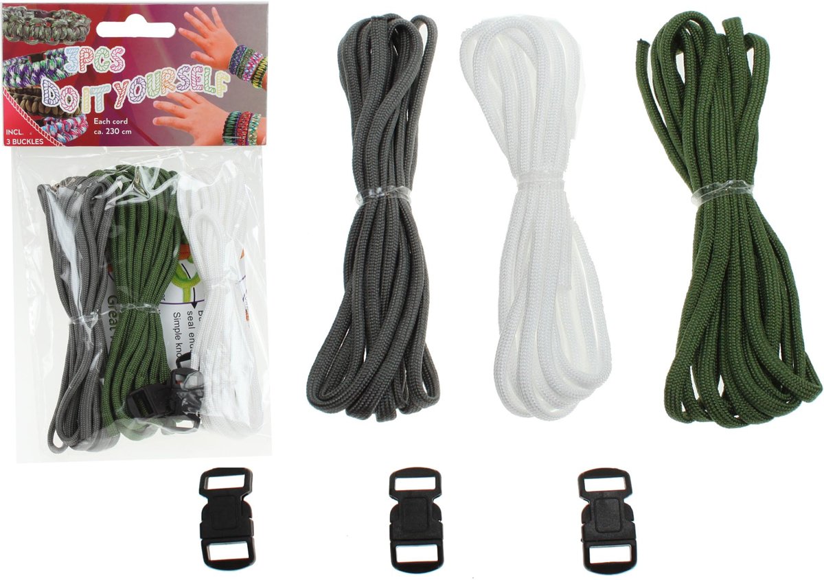 JLS� Paracord Set � 3 kleuren cord inclusief 3 buckels / sluitingen